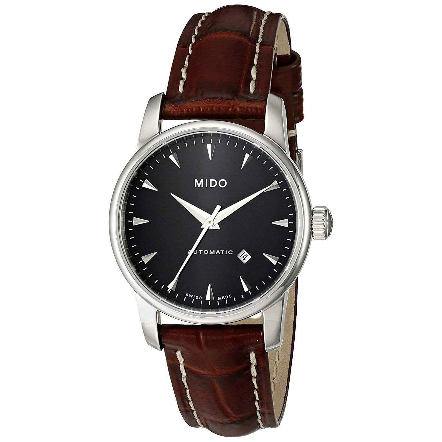 Orologio da donna Mido automatico con quadrante nero e cinturino in pelle marrone