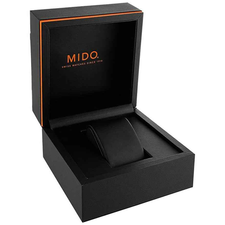 Scatola per orologio Mido con interno nero e cuscino per cinturino