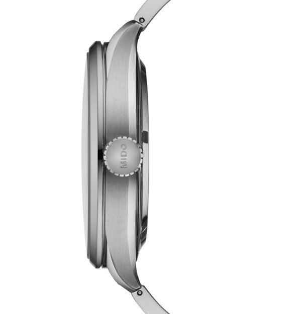 Orologio automatico: cassa in acciaio con corona sul lato e profilo laterale