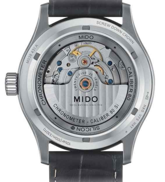 Orologio Mido automatico con fondello a vista e movimento visibile, cassa acciaio