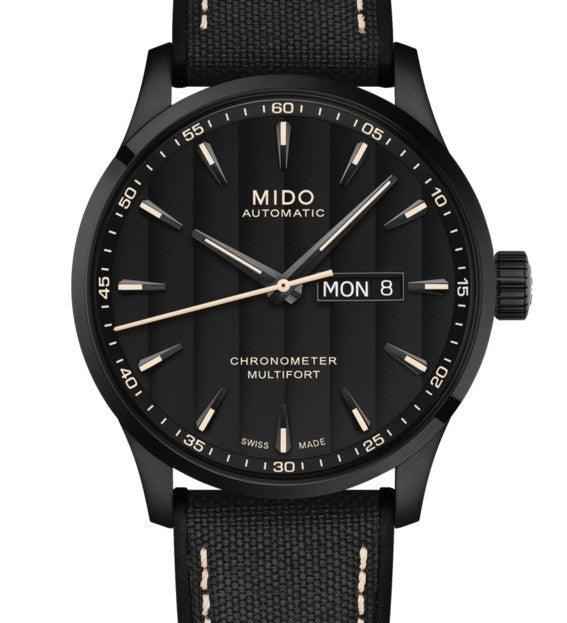 Orologio Mido Multifort 42 mm nero automatico, quadrante nero e cinturino tessuto