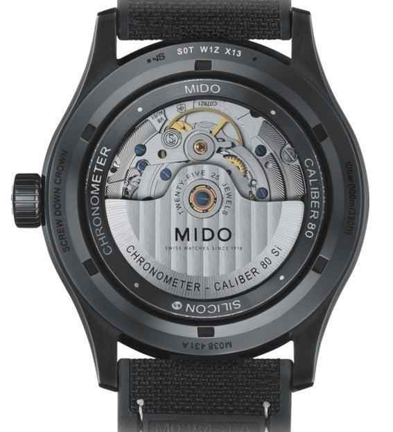 Orologio Mido Multifort 42 mm con fondello a vista del movimento automatico, PVD nero