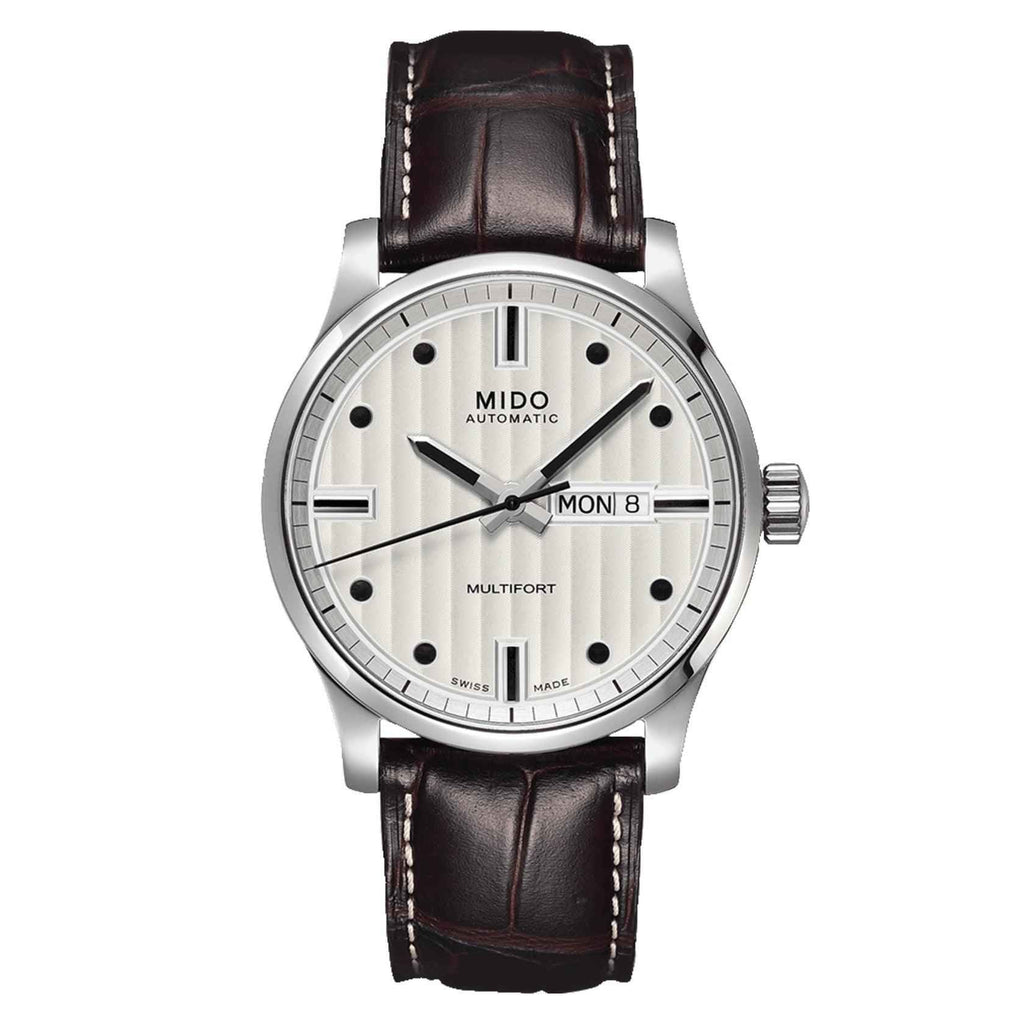 Orologio automatico Mido Multifort 42mm con quadrante chiaro e cinturino in pelle marrone