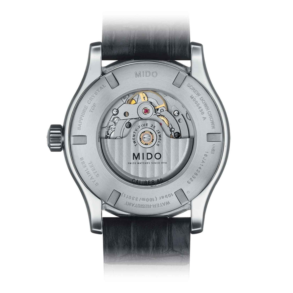 Orologio automatico Mido Multifort 42mm con fondello a vista e cinturino in pelle marrone