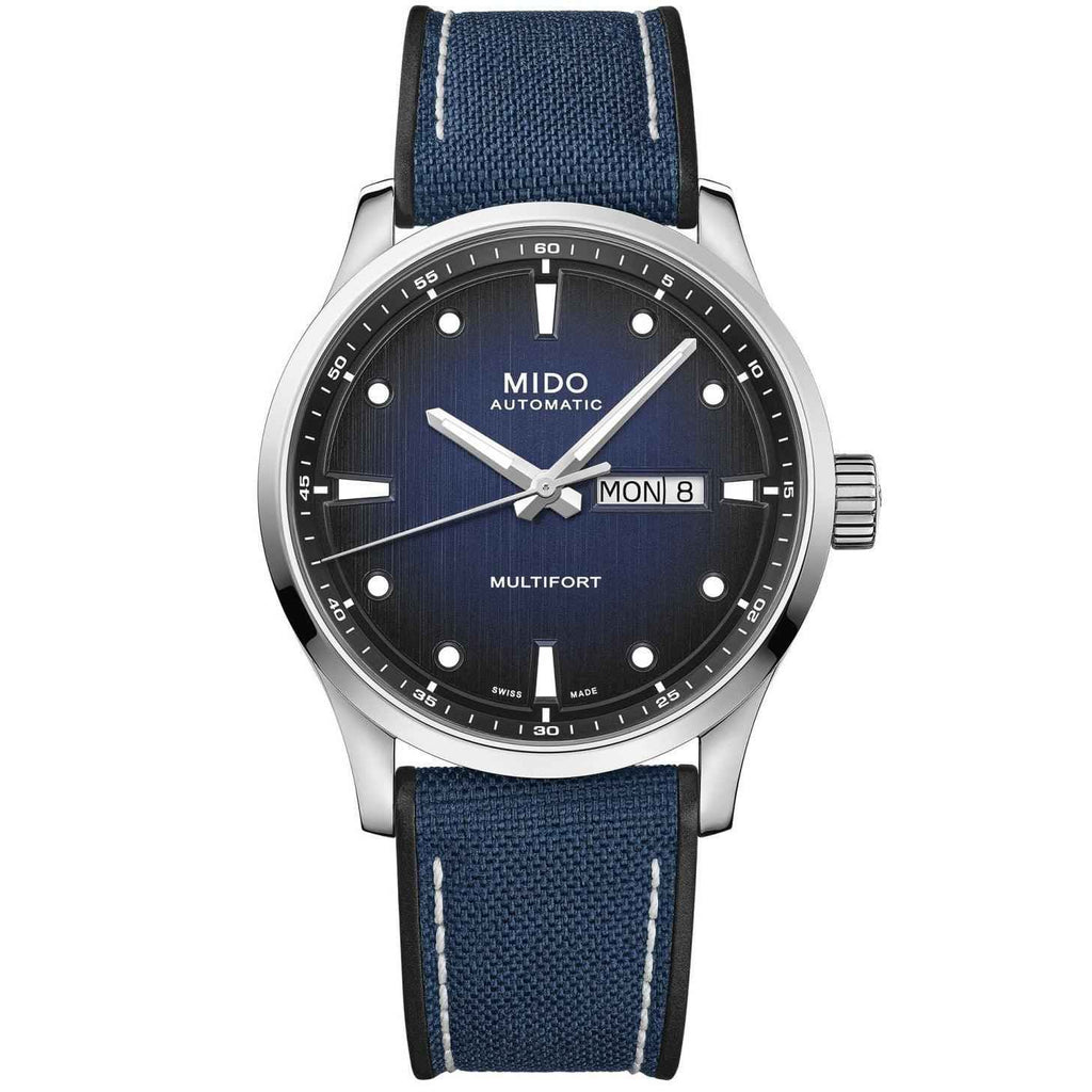 Orologio Mido automatico 42mm, quadrante blu e cinturino in tessuto blu