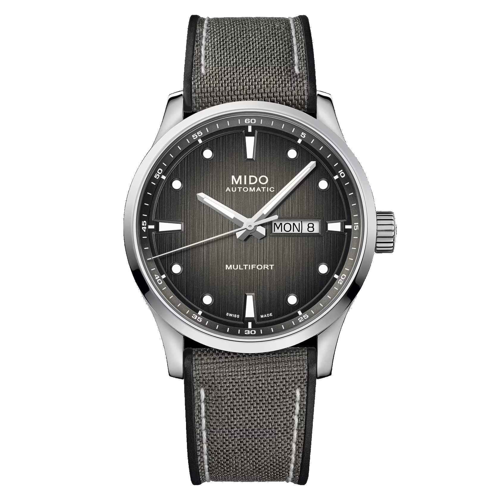 Orologio automatico Mido Multifort 42 mm grigio con cinturino tessuto e cassa acciaio