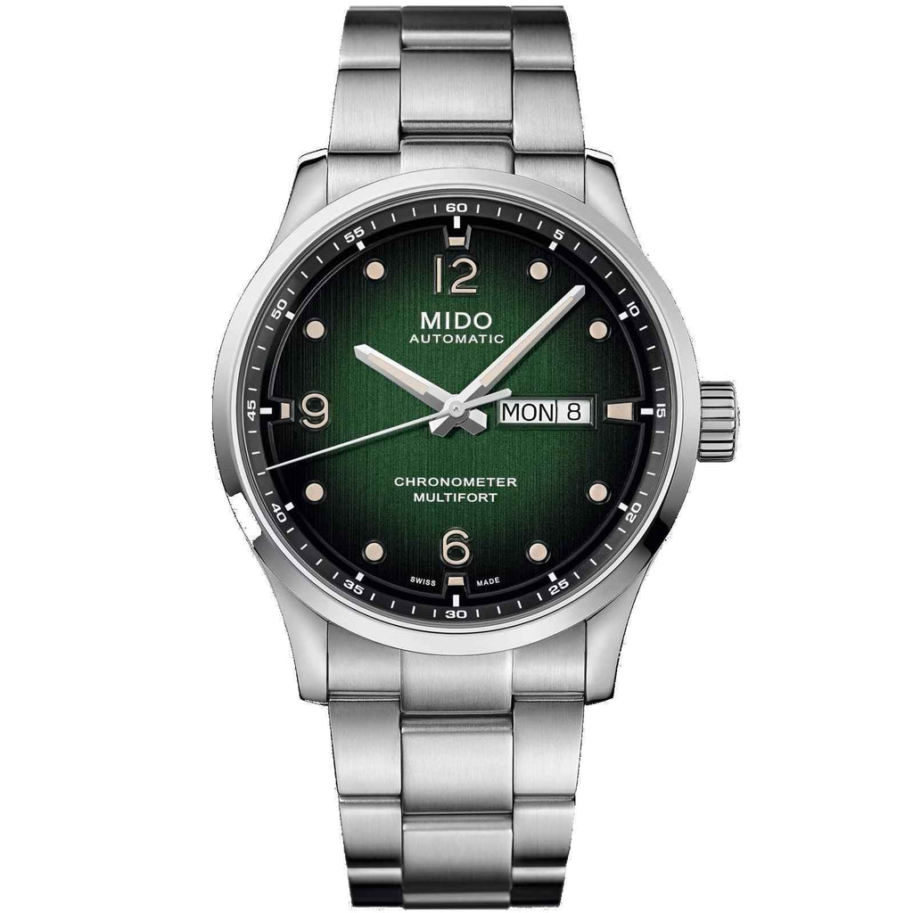 Orologio automatico Mido Multifort con quadrante verde e bracciale in acciaio