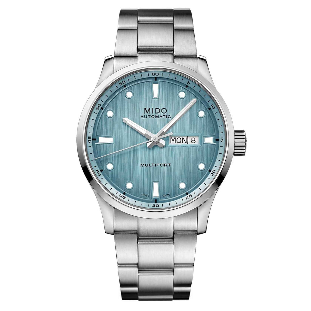 Orologio Mido Multifort turchese in acciaio con quadrante automatico e cinturino a maglie