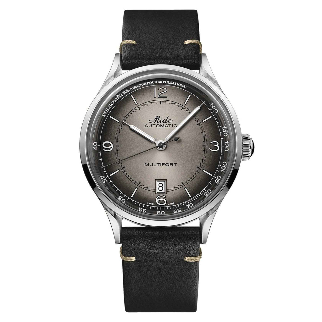 Orologio automatico Mido Multifort con cinturino in pelle nera e quadrante scuro