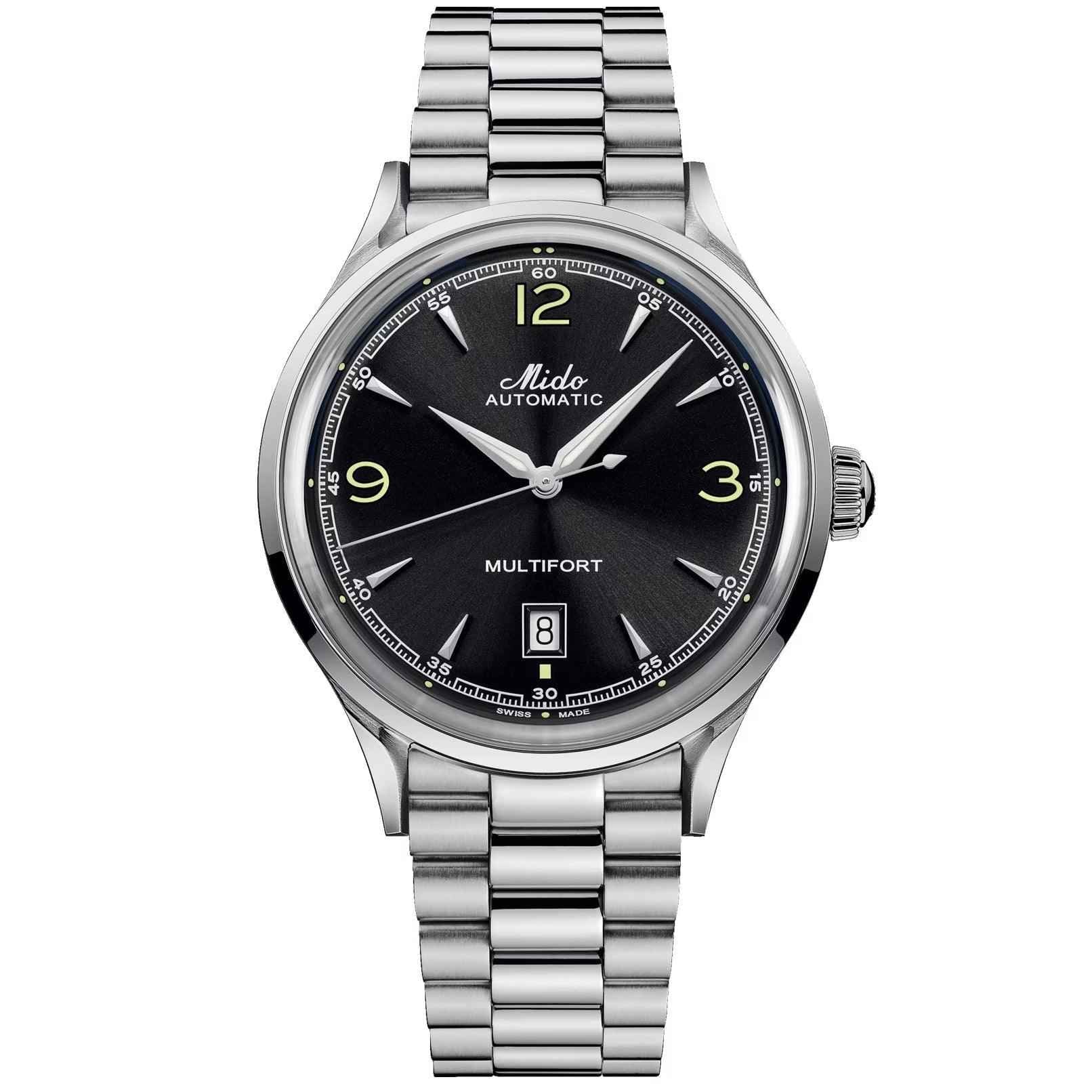 Orologio automatico Mido Multifort con quadrante nero e bracciale in acciaio