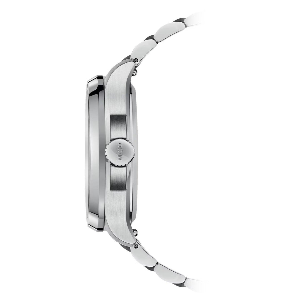 Orologio automatico Mido Multifort Big Date in acciaio, vista laterale