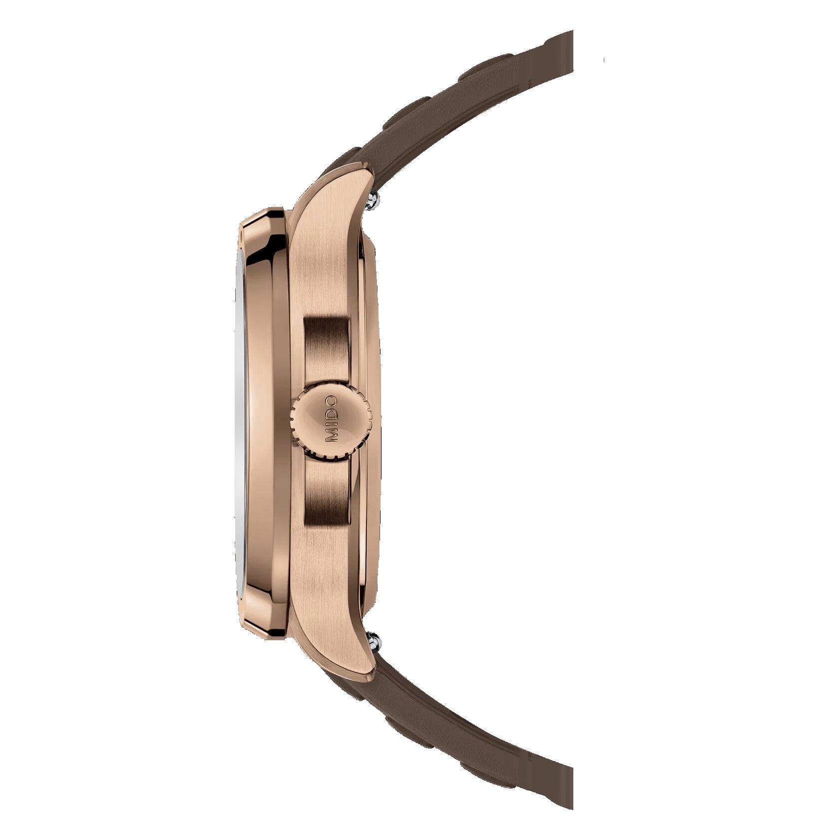 Orologio automatico con cassa PVD oro rosa e cinturino in pelle marrone
