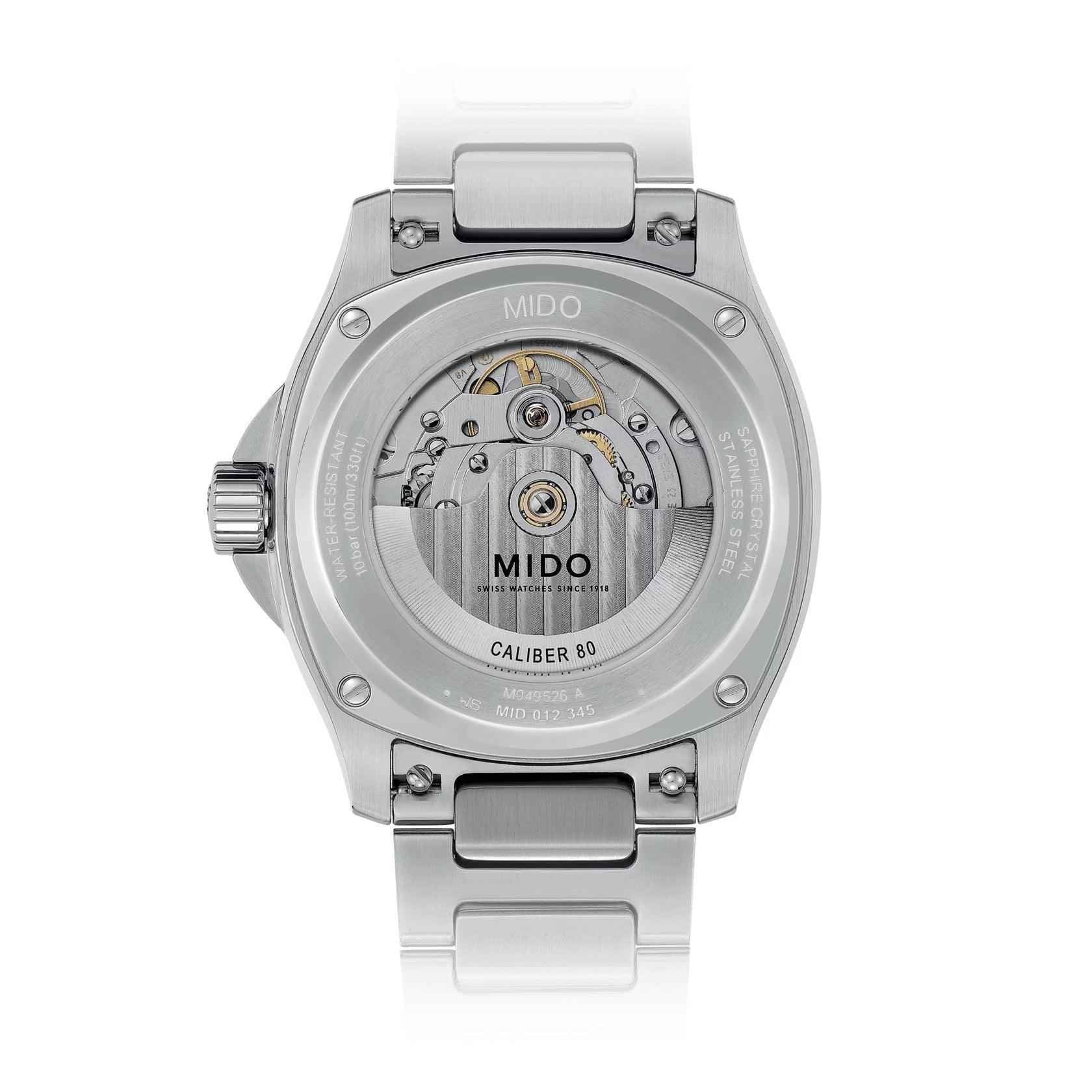 Orologio Mido: fondello con movimento a vista e scritta Caliber 80