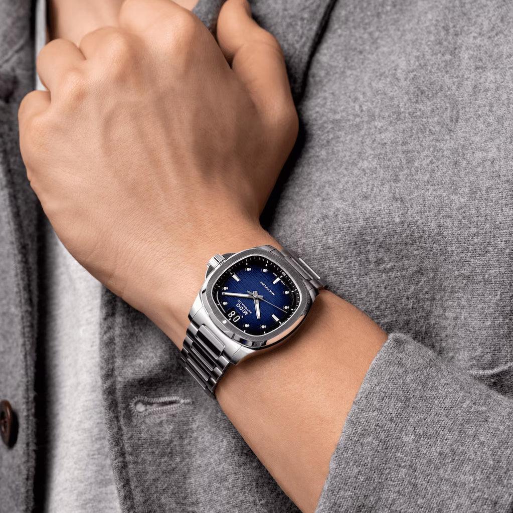 Orologio automatico da polso con quadrante blu e bracciale in acciaio