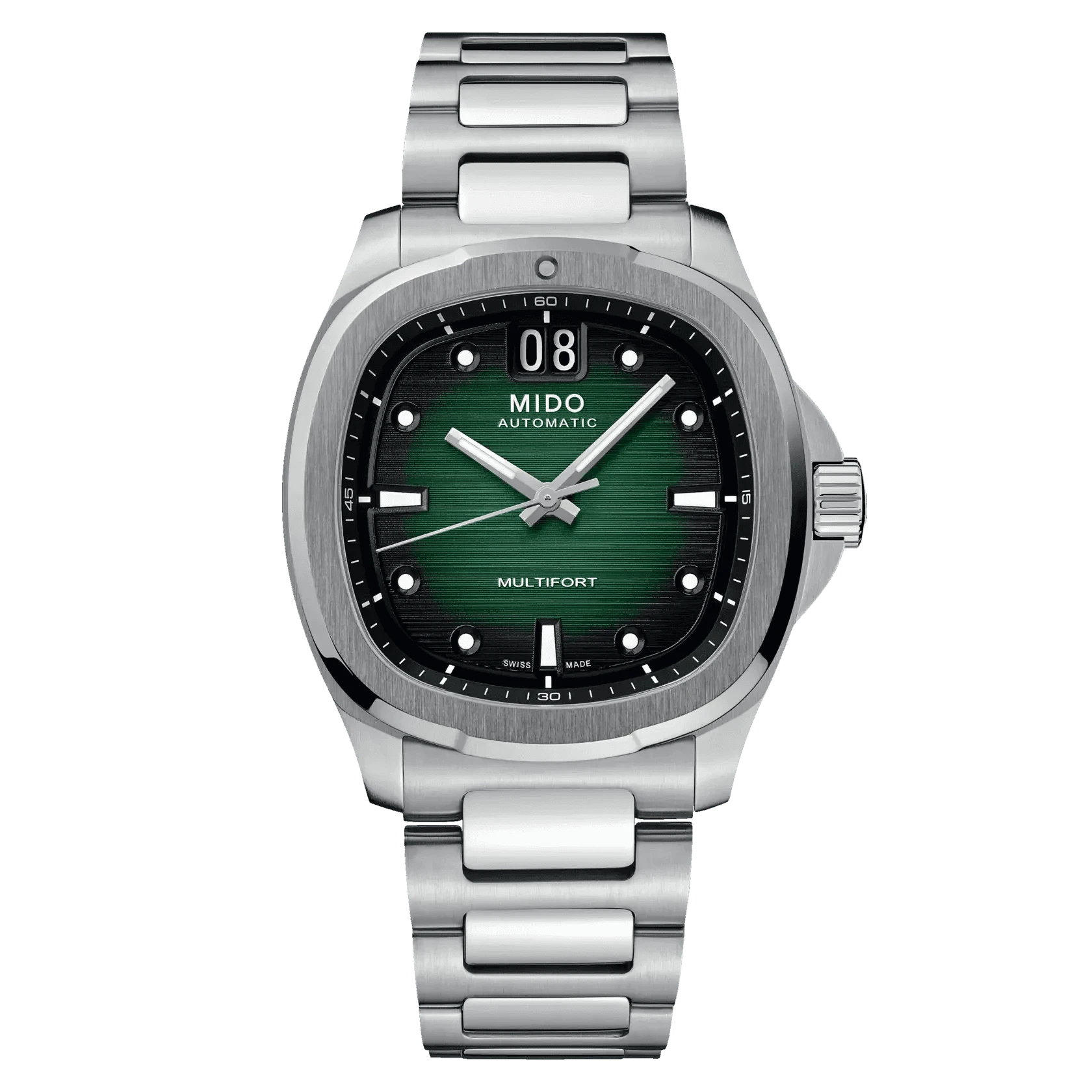 Orologio automatico Mido Multifort in acciaio, quadrante verde, data e cassa 40 mm