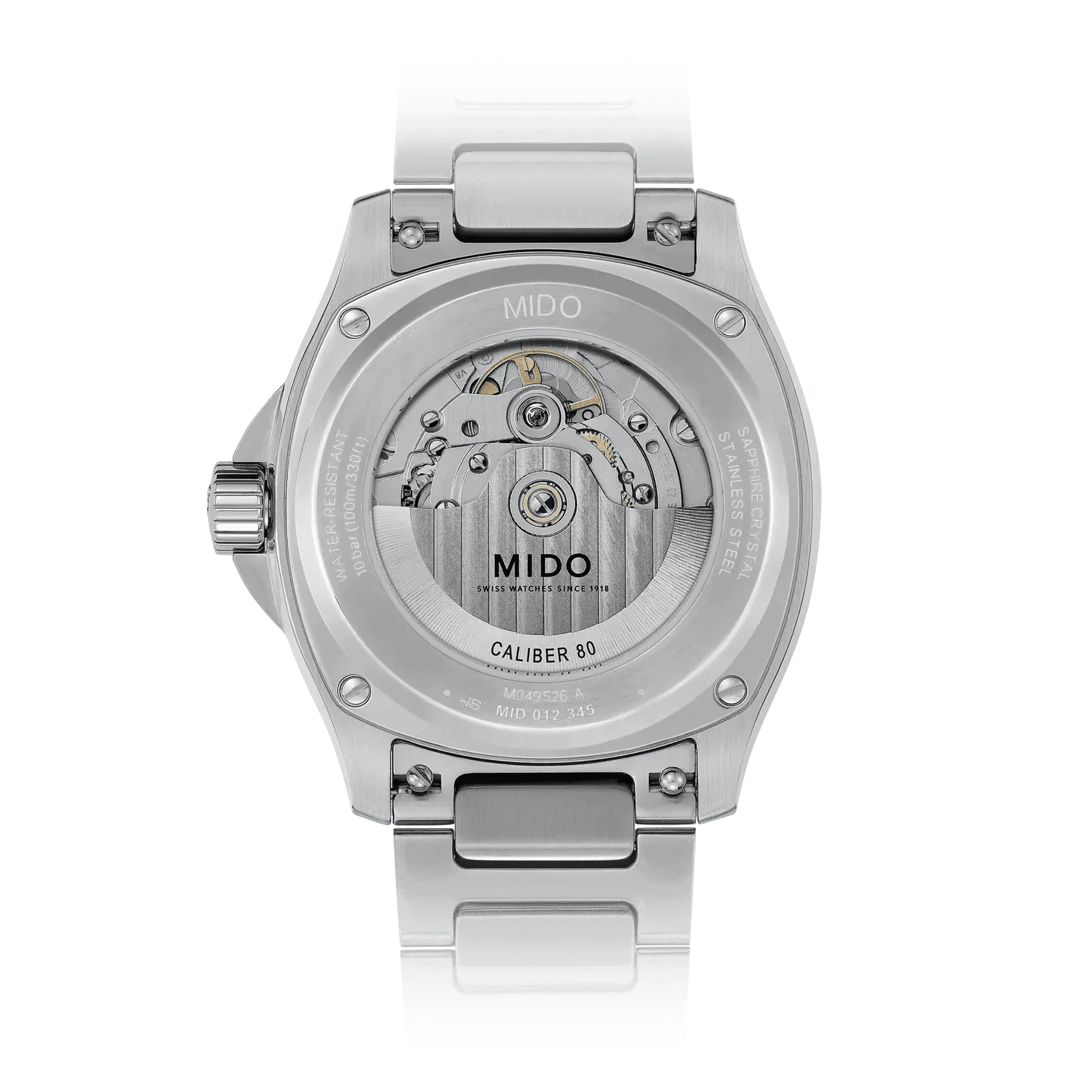 Orologio automatico con quadrante verde e fondocassa trasparente, cassa in acciaio