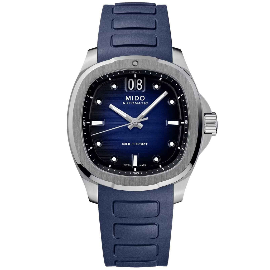 Orologio Mido Multifort automatico con cinturino blu e cassa d’acciaio, quadrante nero
