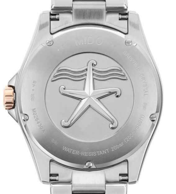 Orologio subacqueo Mido, fondello con stella e scritte, bracciale in acciaio