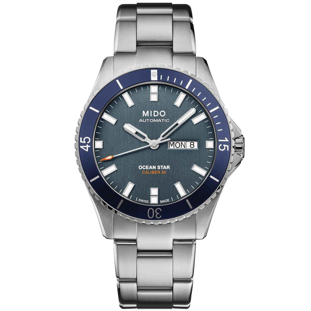 Orologio automatico Mido Ocean Star con cinturino in acciaio, quadrante blu e MON 8