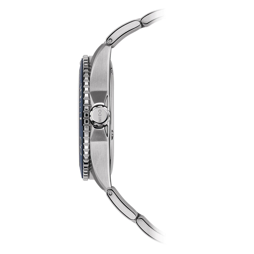 Orologio automatico grigio in acciaio con cinturino e cassa laterale