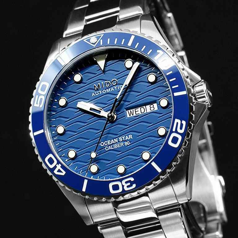 Orologio Ocean Star 200C 42 mm: quadrante blu con motivo, indici e datario