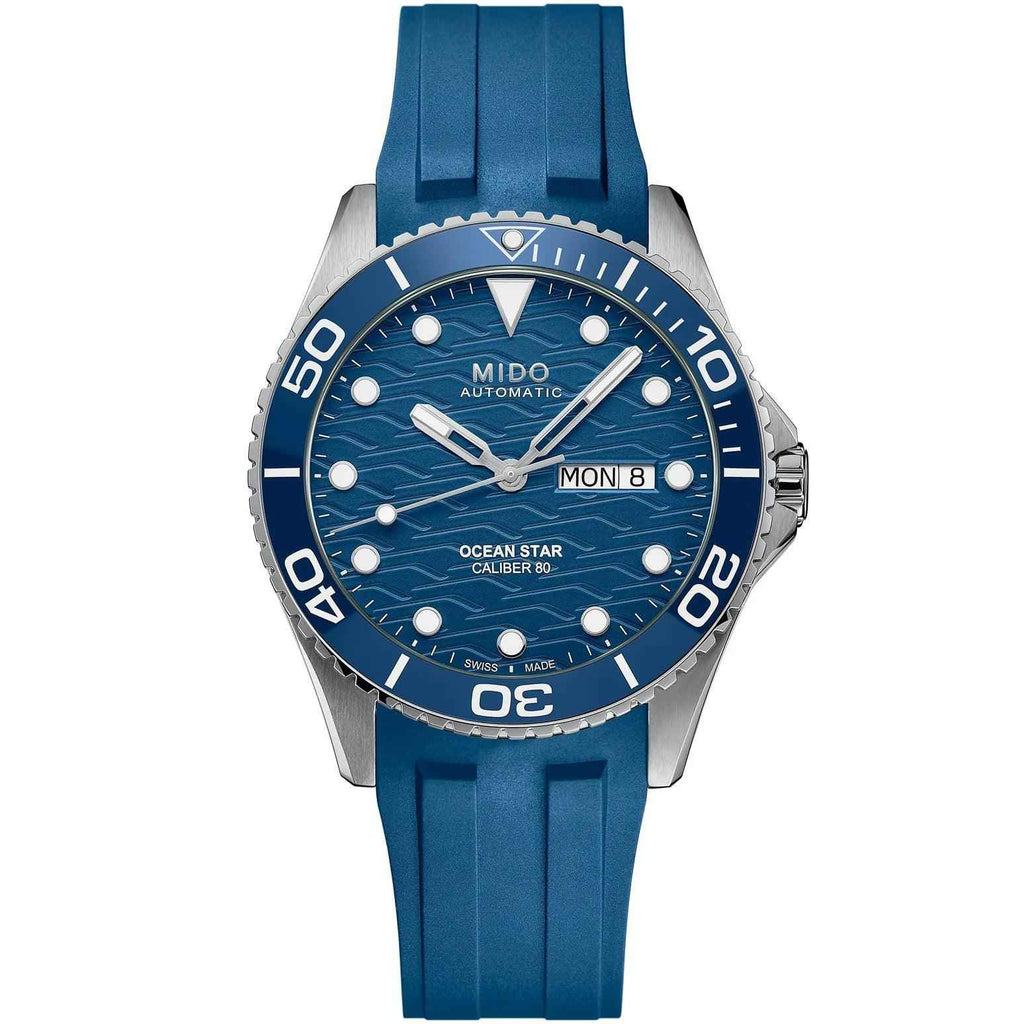 Orologio subacqueo con quadrante blu, cinturino gomma blu e cassa acciaio