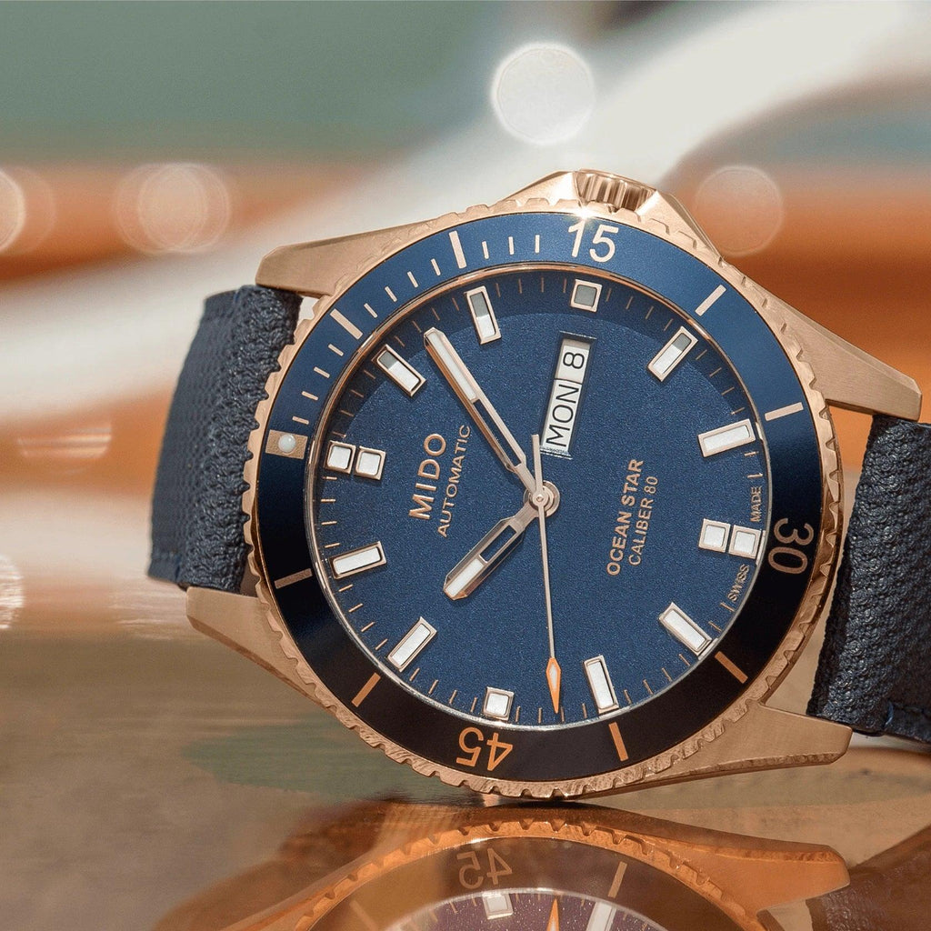 Orologio automatico Mido Ocean Star Caliber 80 con quadrante blu e cinturino blu scuro