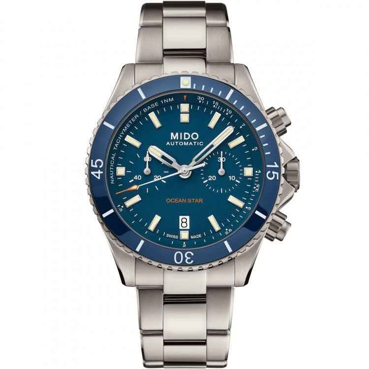 Orologio cronografo Ocean Star da 44 mm con quadrante blu e bracciale in titanio