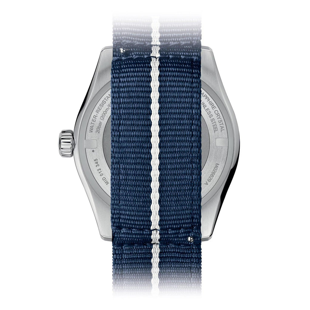 Orologio sub con quadrante blu e bracciale tessile blu con fibbia