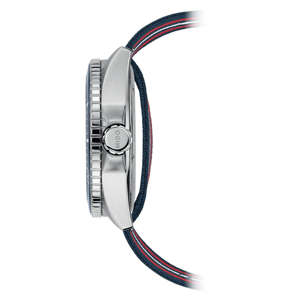 Orologio MIDO Ocean Star GMT con cassa in acciaio e cinturino a corda blu