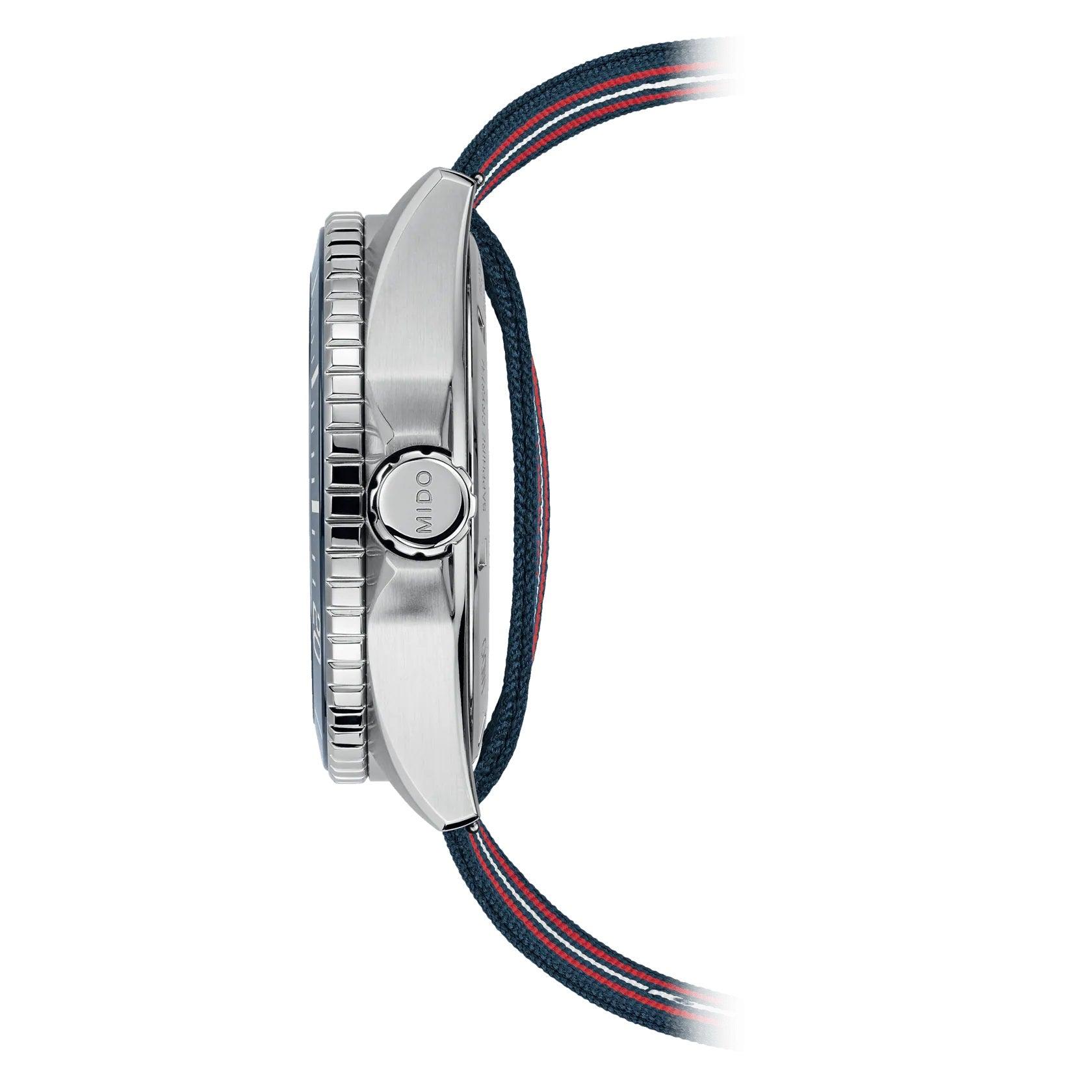 Orologio MIDO Ocean Star GMT con cassa in acciaio e cinturino a corda blu