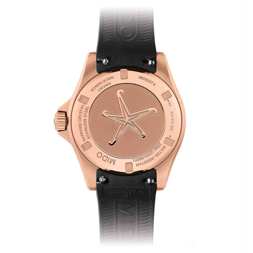 Orologio automatico donna con fondello rosa e cinturino nero in gomma