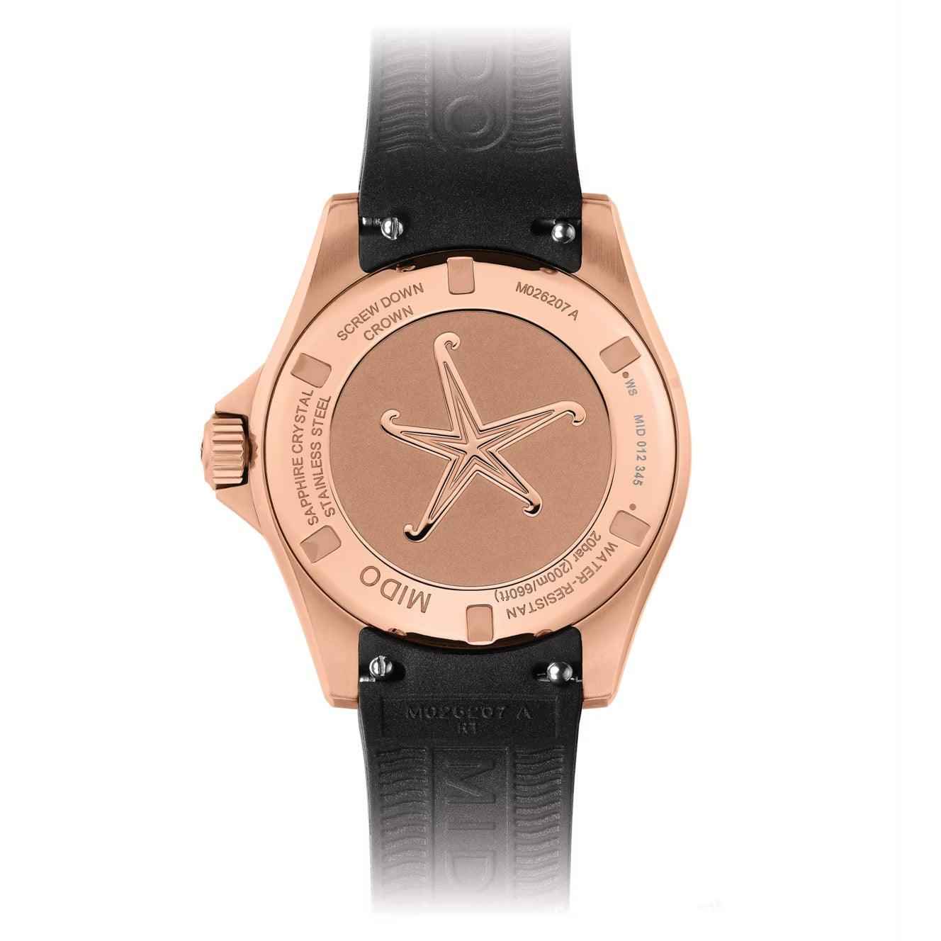 Orologio automatico donna con fondello rosa e cinturino nero in gomma