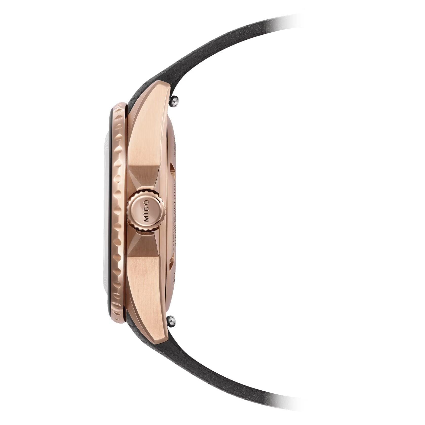 Orologio Mido Ocean Star Lady 36,5 mm automatico, cassa PVD oro rosa e cinturino nero