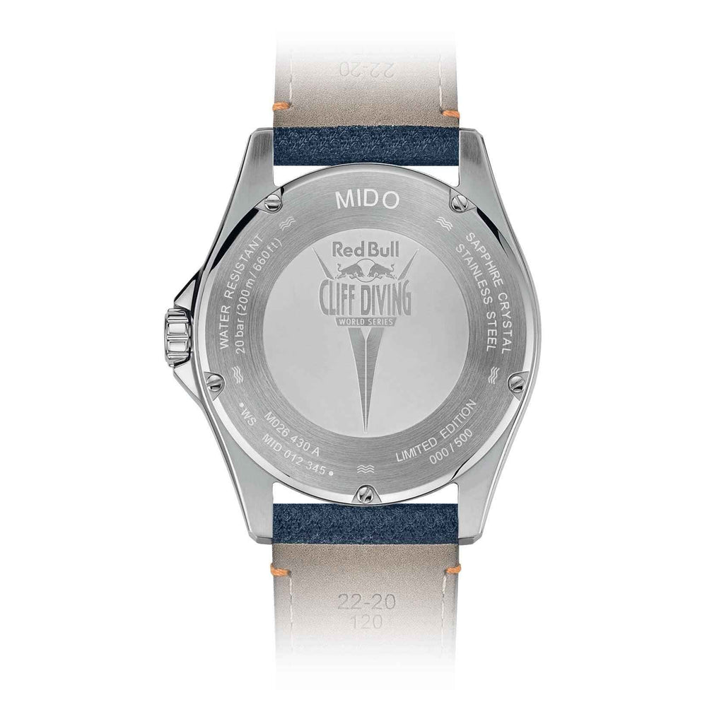 Orologio MIDO con fondello inciso Red Bull Cliff Diving Limited Edition, 500 pezzi, acciaio