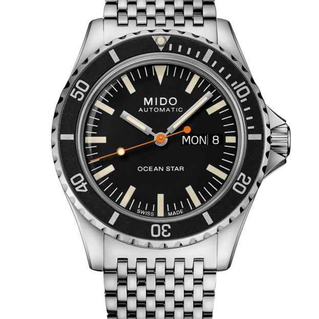Orologio automatico Mido, quadrante nero, bracciale in acciaio e lunetta nera