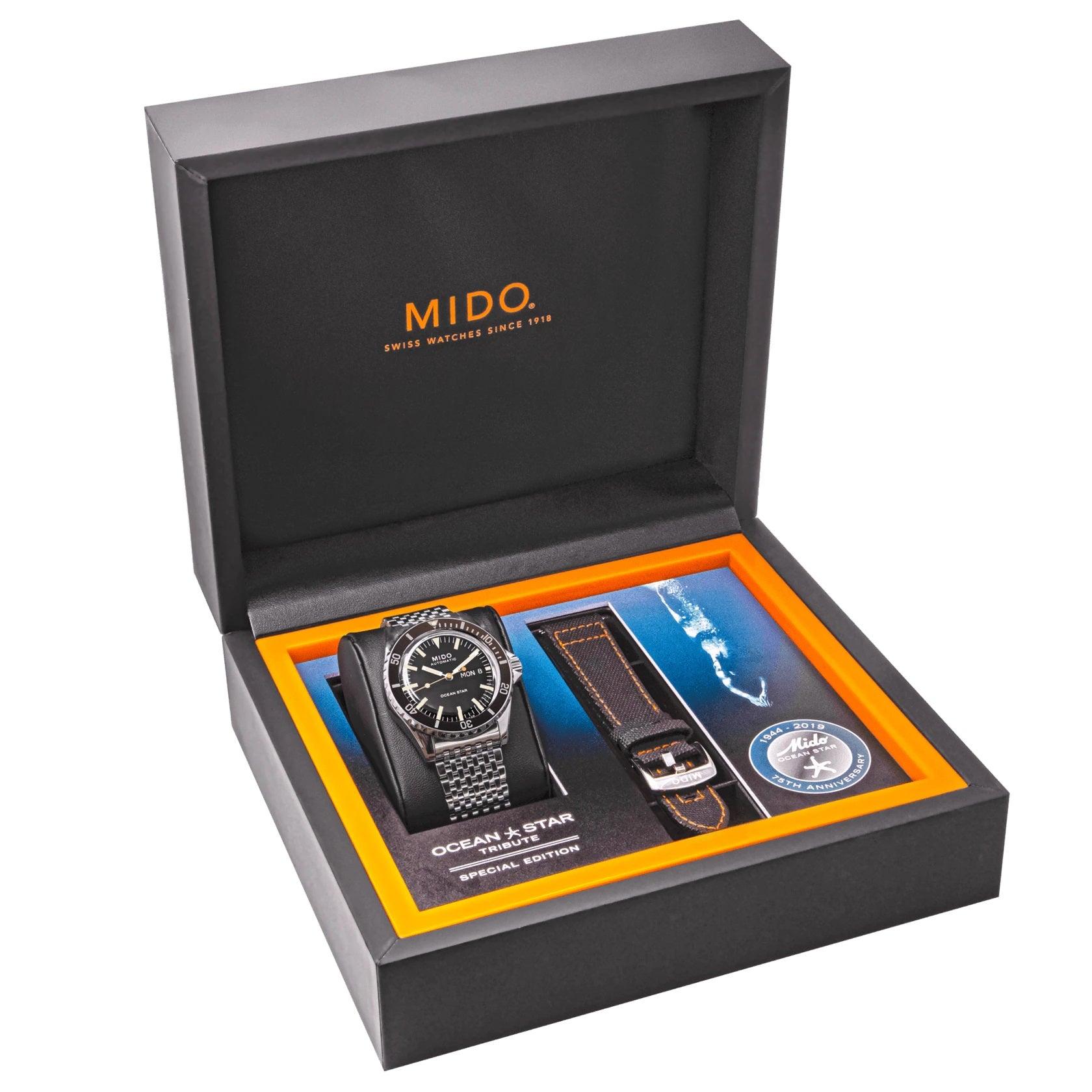 Set orologio Mido in scatola con due cinturini, quadrante nero