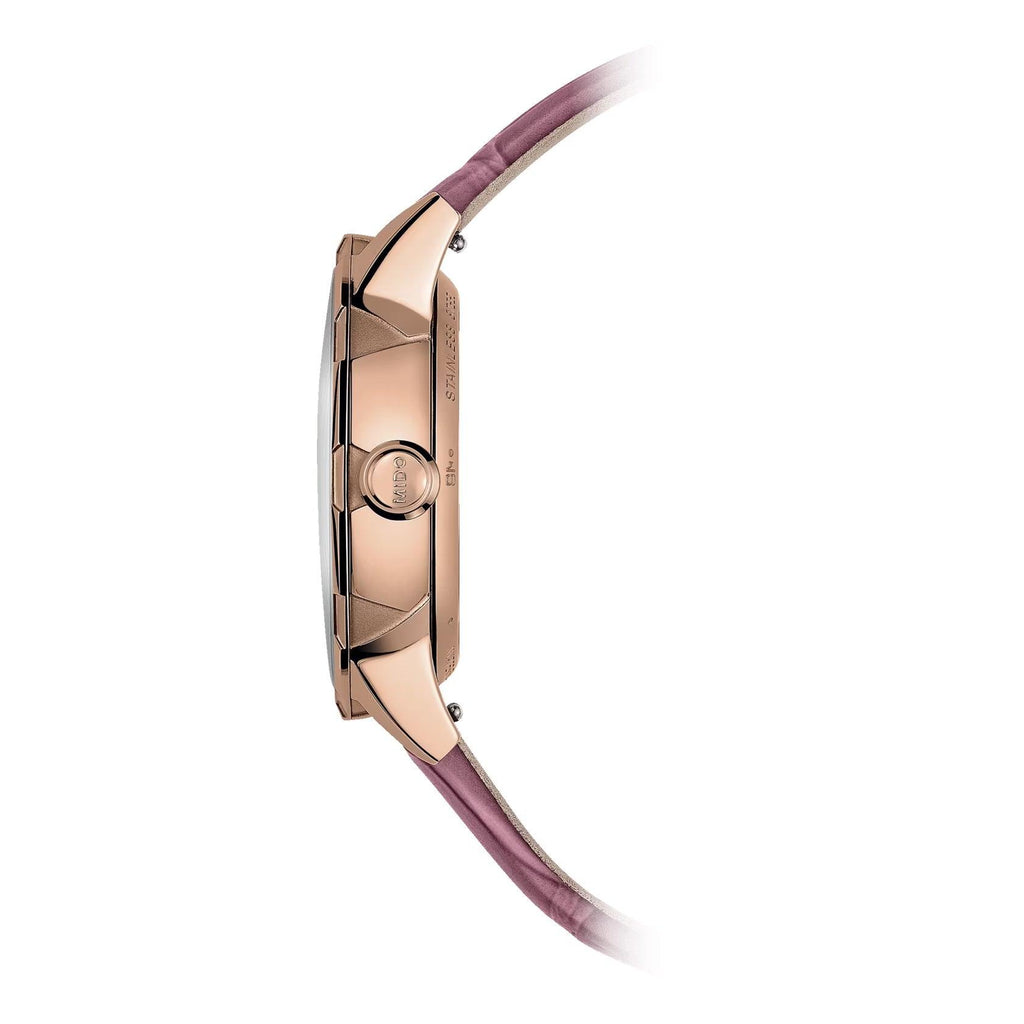 Orologio automatico 34 mm in acciaio PVD oro rosa con cinturino in pelle viola