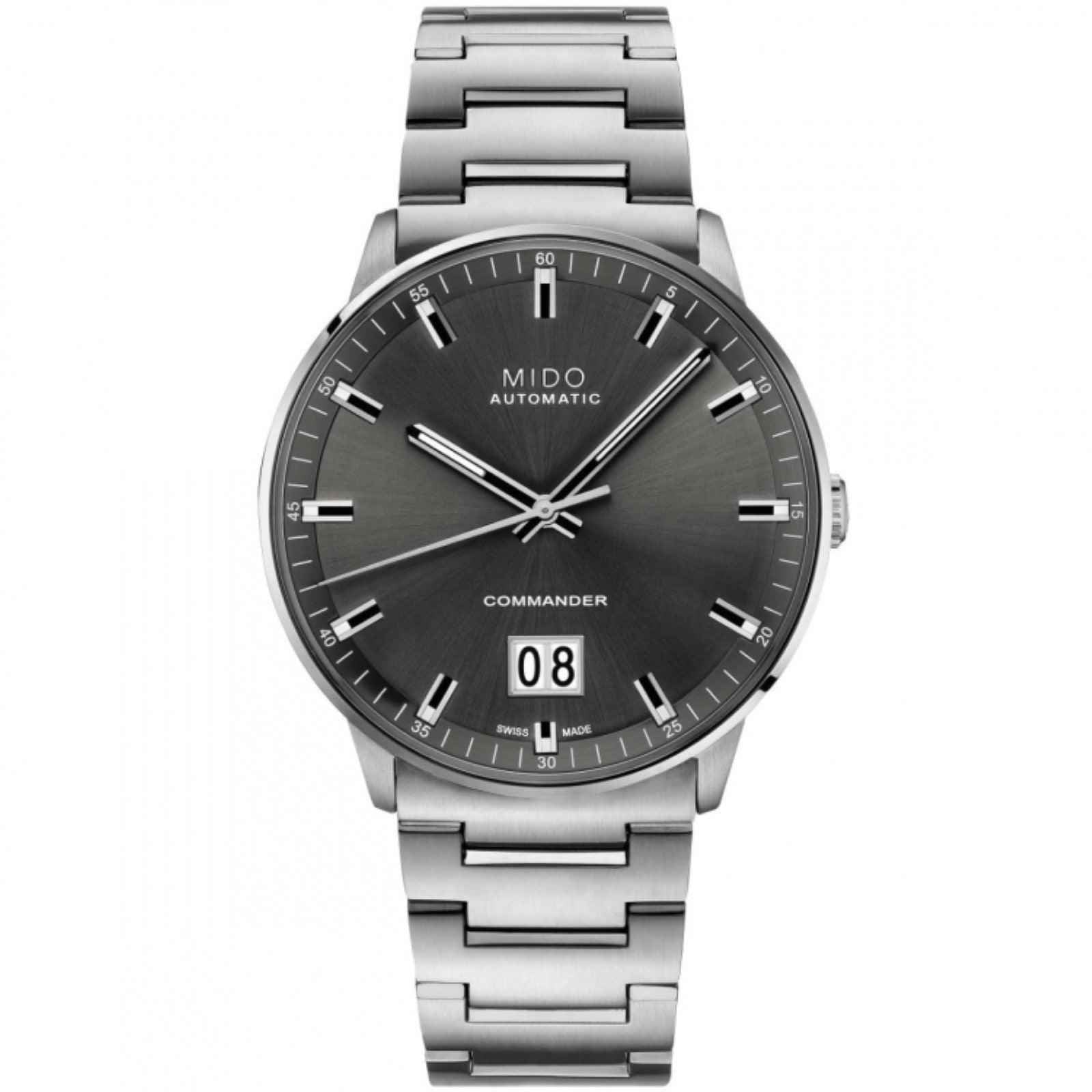 Orologio uomo Mido Commander Big Date 42mm in acciaio, quadrante scuro e datario 08