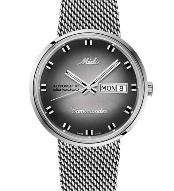 Orologio automatico uomo, quadrante nero con datario, cinturino maglia d’acciaio