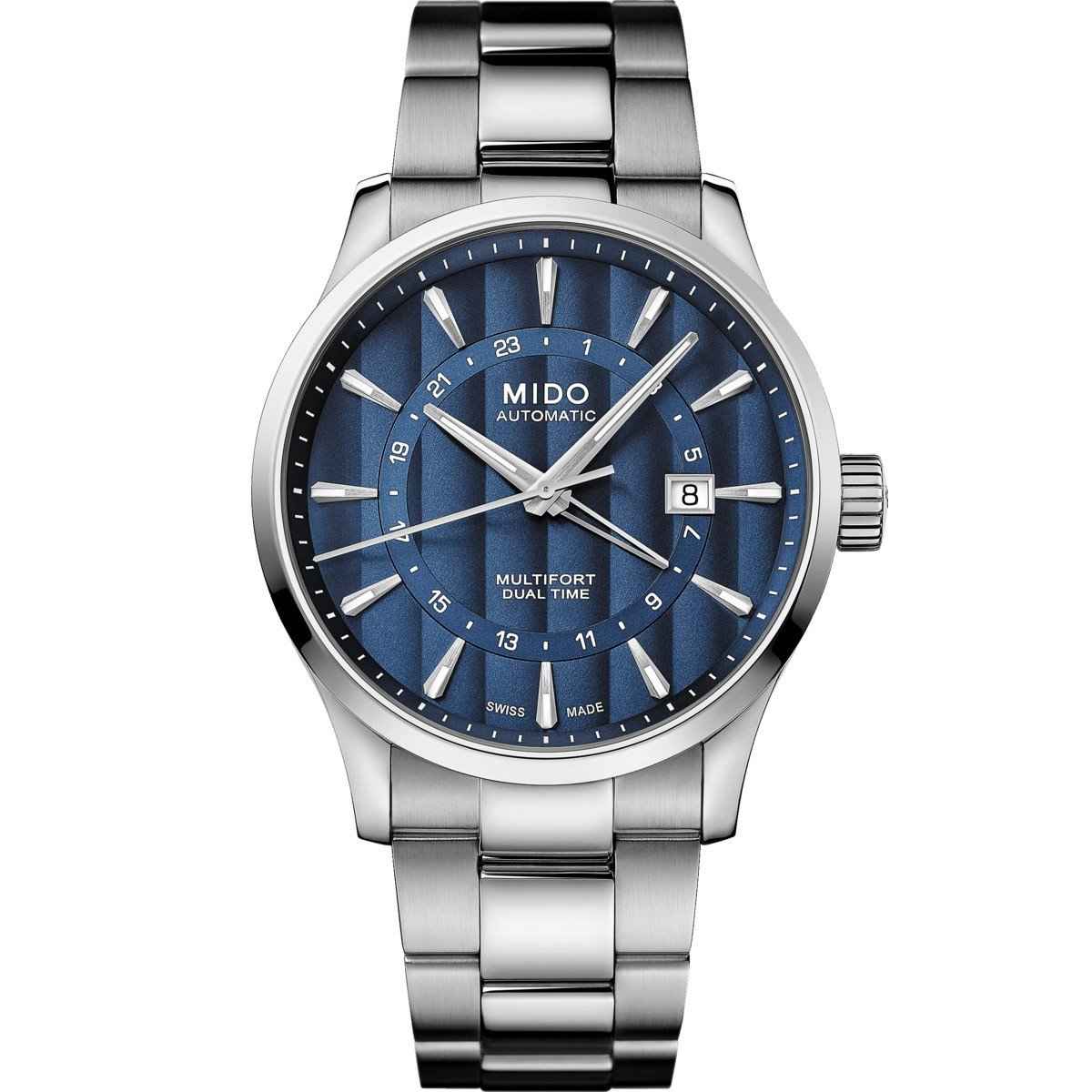 Orologio automatico in acciaio con quadrante blu Multifort Dual Time GMT 42 mm