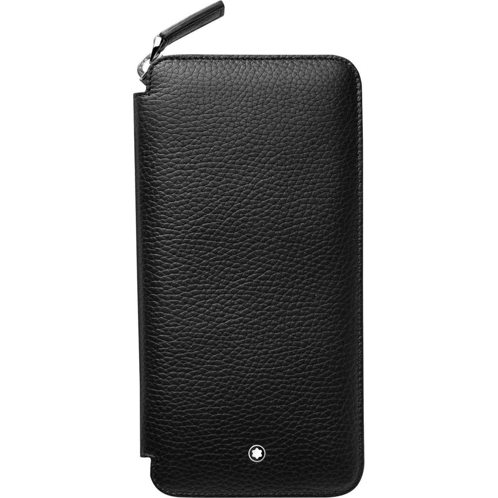 Astuccio nero con cerniera e logo a stella, in pelle strutturata