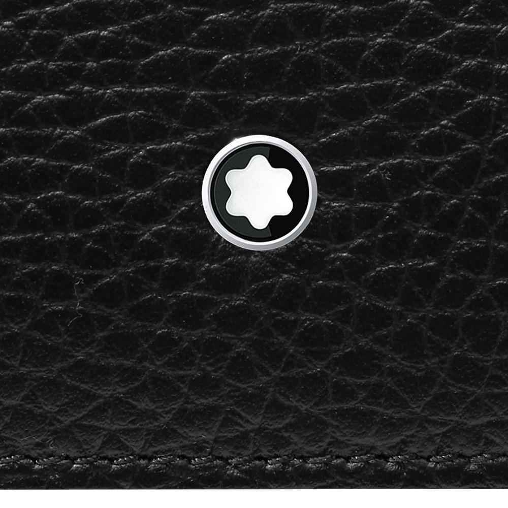 Logo a stella in cerchio su astuccio nero in pelle strutturata