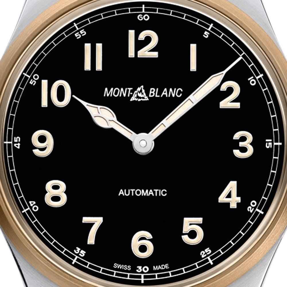Quadrante nero dell’orologio Montblanc 1858 con indici dorati e lancette