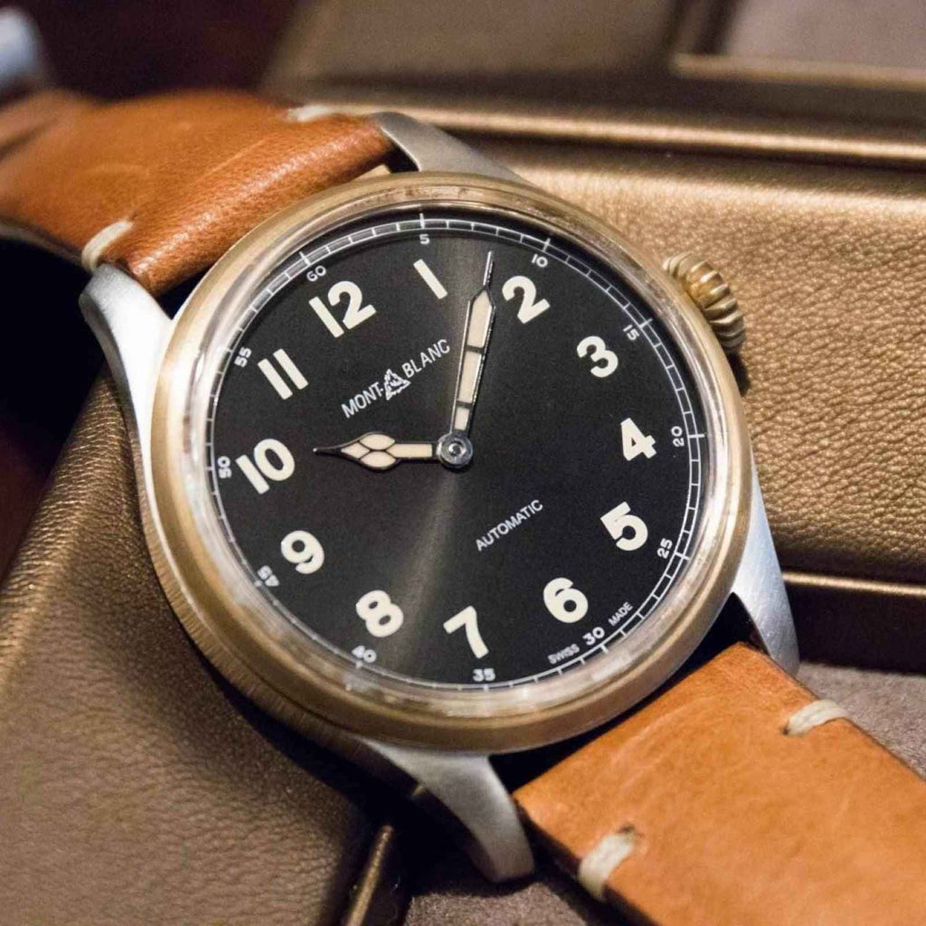 Orologio automatico Montblanc 1858 con cassa bronzo e cinturino marrone