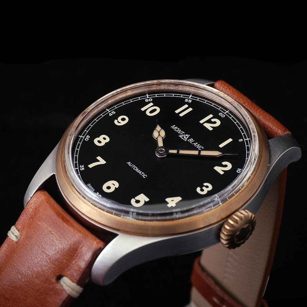Orologio Montblanc 1858 automatico con cassa bronzo e cinturino in pelle marrone