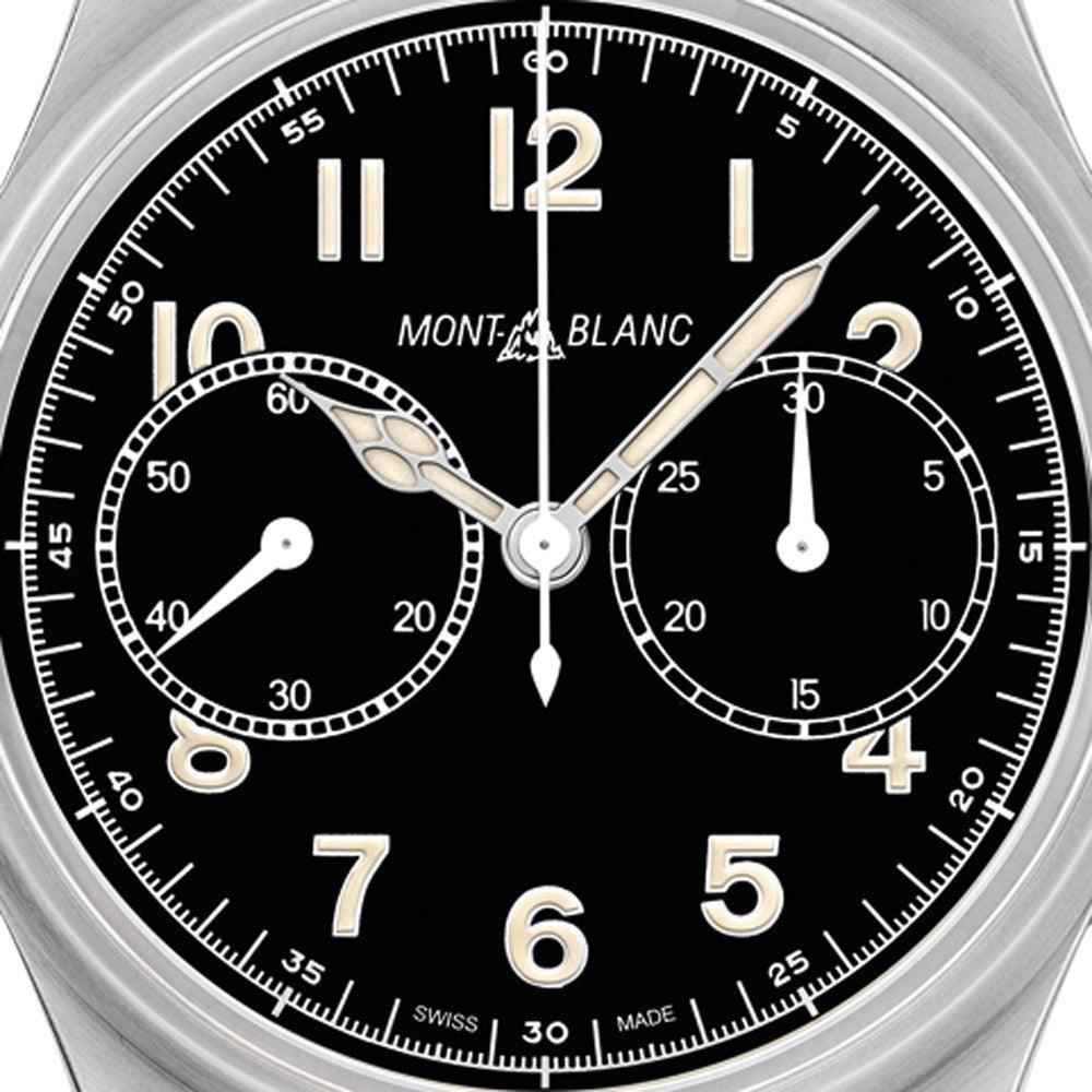 Orologio cronografo Montblanc 1858, quadrante nero con contatori e lancette in acciaio