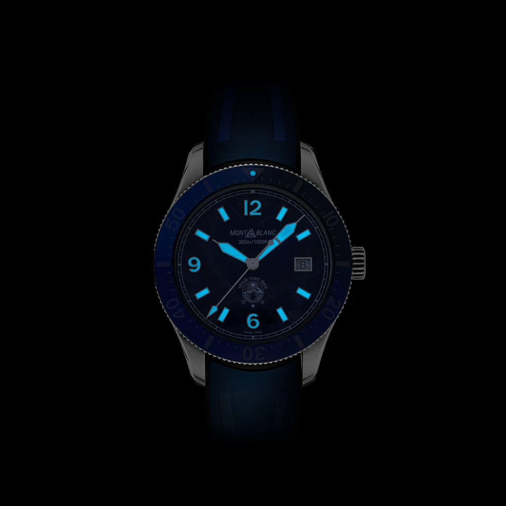 Montblanc orologio 1858 Ice Sea Automatic Date 41mm blu automatico acciaio 129370 Capodagli 1937