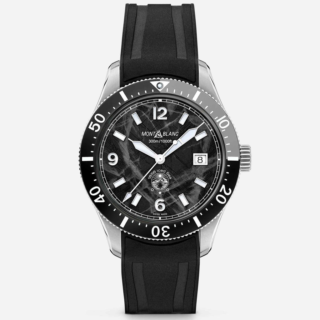 Orologio automatico con quadrante nero e cinturino in gomma, finestra data alle 3