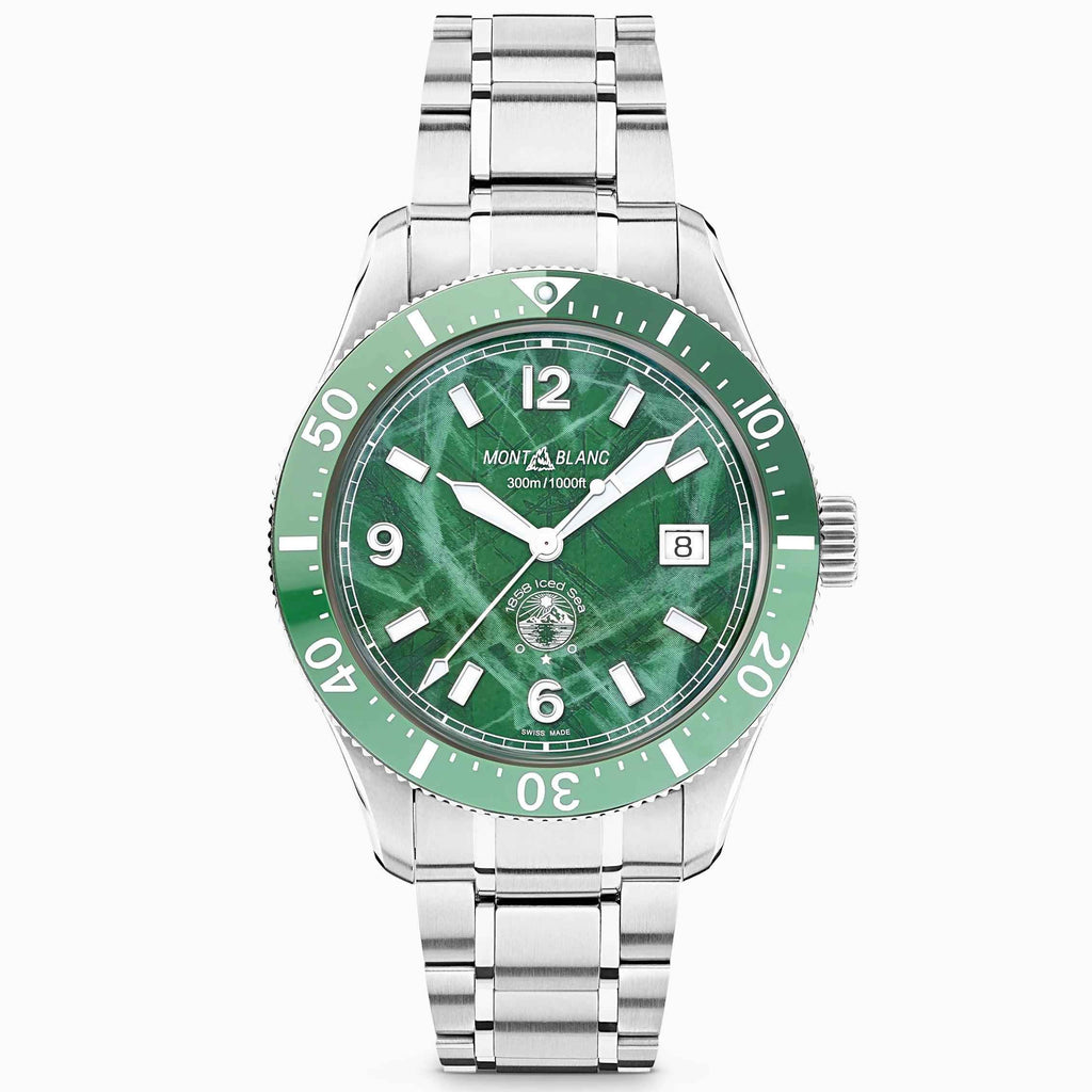 Orologio Montblanc 41mm automatico con quadrante verde e datario, bracciale d’acciaio